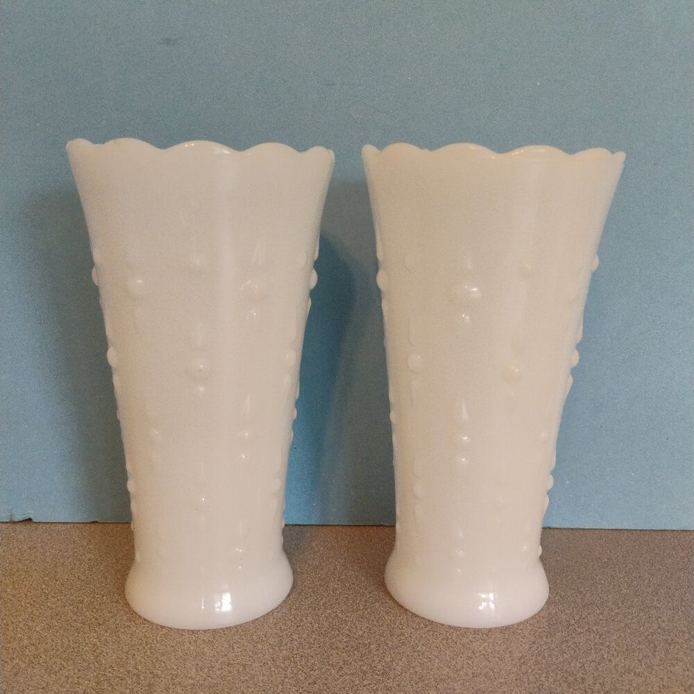 Anchor Hocking Milk Glass Teardrop and Pearls Vase, Set of 2